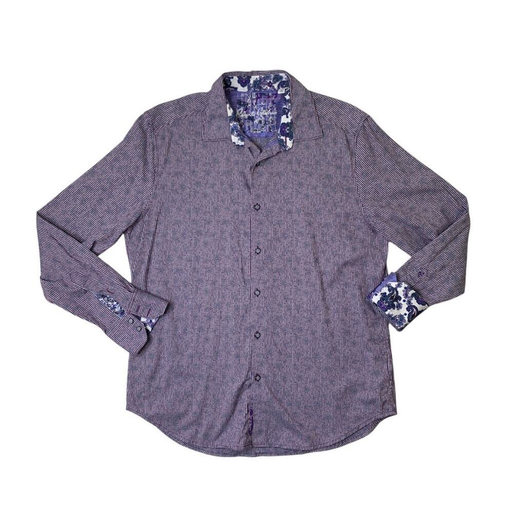 Robert Graham Shirt Mens L Large Waters Classic Fit Stretch Flip Cuff Button Up